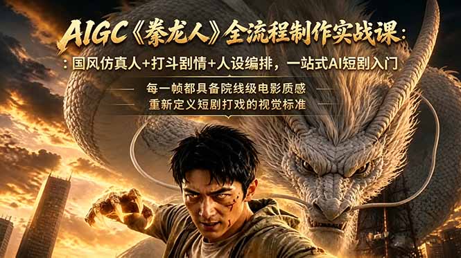 AIGC《豢龙人》全流程制作实战课：国风仿真人+打斗剧情+人设编排，一站式AI短剧入门-海之城短剧项目