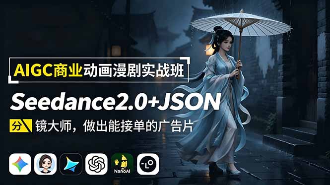 AIGC商业动画漫剧实战班：Seedance2.0+JSON分镜大师，做出能接单的广告片-海之城短剧项目