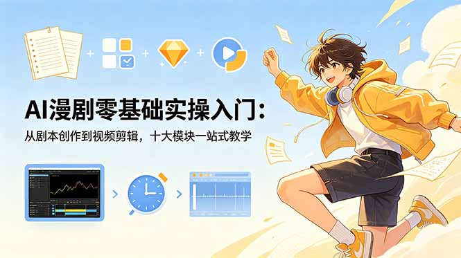 AI漫剧零基础实操入门：从剧本创作到视频剪辑，十大模块一站式教学-海之城短剧项目