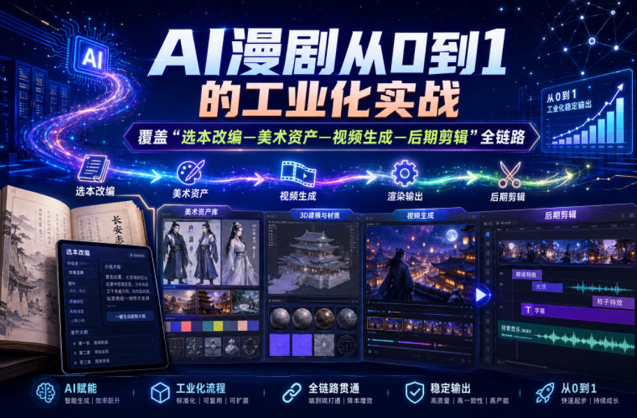 AI漫剧从0到1的工业化实战，覆盖“选本改编—美术资产—视频生成—后期剪辑”全链路（更新6月）-海之城短剧项目