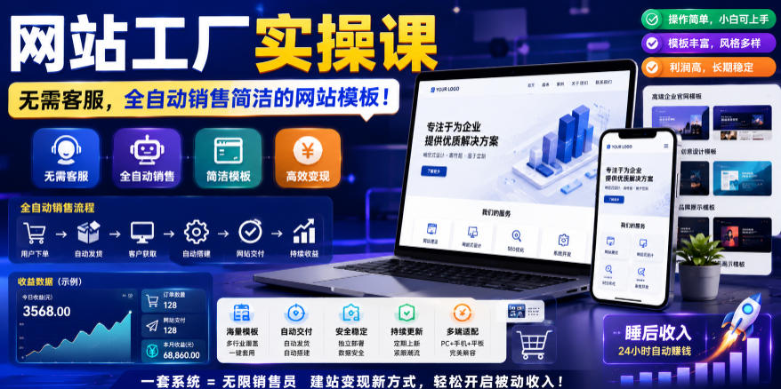网站工厂实操课，无需客服，网站模板自动赚钱！【原创双语字幕】-海之城短剧项目