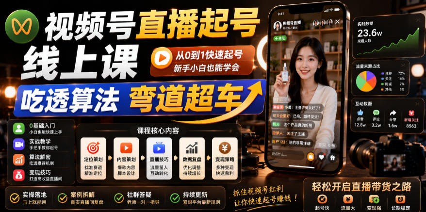 视频号直播起号线上课，吃透算法弯道超车（2026年6月）-海之城短剧项目