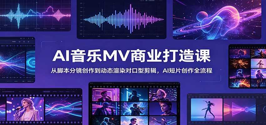 AI音乐MV商业打造课：从脚本分镜创作到动态渲染对口型剪辑，AI短片创作全流程-海之城短剧项目