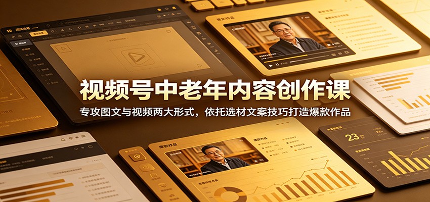 视频号中老年内容创作课：专攻图文与视频两大形式，依托选材文案技巧打造爆款作品-海之城短剧项目