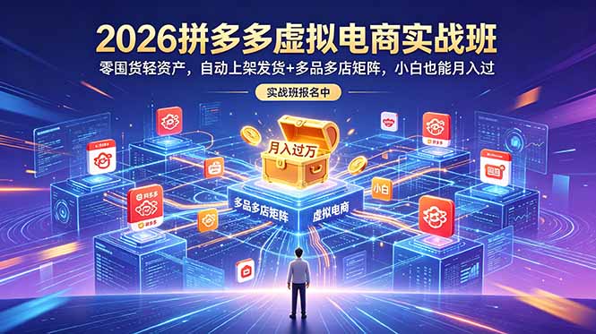 2026拼多多虚拟电商实战班：零囤货轻资产，自动上架发货+多品多店矩阵，小白也能月入过万-海之城短剧项目