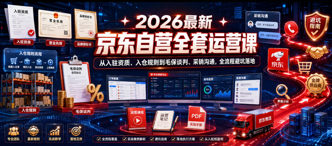 2026最新京东自营全套运营课，从入驻资质、入仓规则到毛保谈判、采销沟通，全流程避坑落地-海之城短剧项目