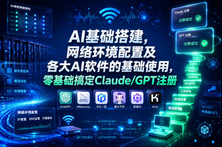 AI基础搭建，网络环境配置及各大AI软件的基础使用，零基础搞定Claude/GPT注册-海之城短剧项目