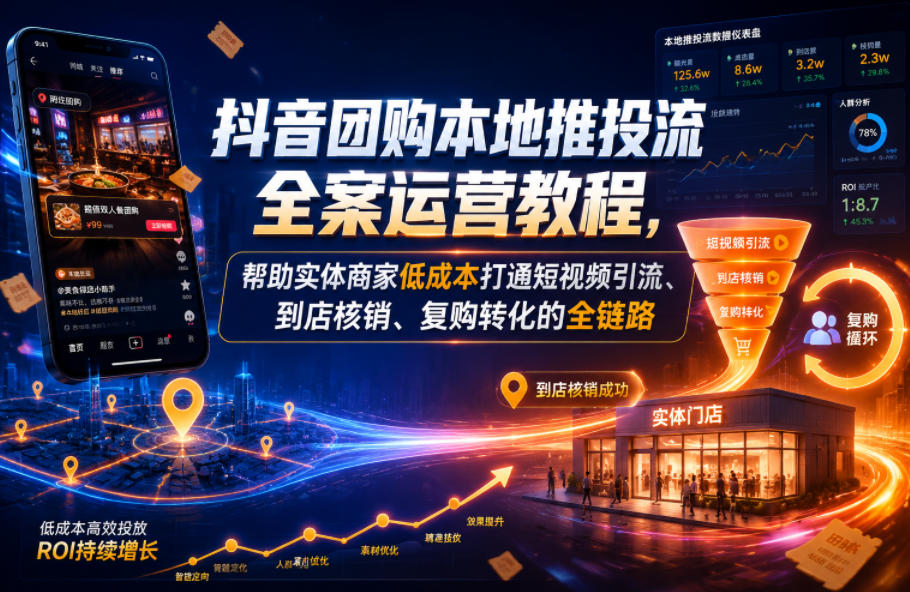 抖音团购本地推投流全案运营教程，帮助实体商家低成本打通短视频引流、到店核销、复购转化的全链路-海之城短剧项目
