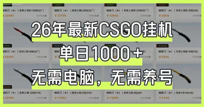 26年最新CSGO挂G系统，单日1000+，无需电脑，无需养号，0基础可上手-海之城短剧项目