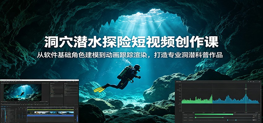 洞穴潜水探险短视频创作课：从软件基础角色建模到动画跟踪渲染，打造专业洞潜科普作品-海之城短剧项目