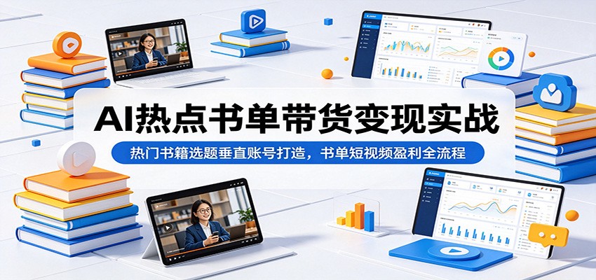 AI热点书单带货变现实战：热门书籍选题垂直账号打造，书单短视频盈利全流程-海之城短剧项目