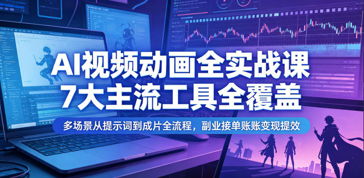 AI视频动画全实战课，7大主流工具全覆盖，多场景从提示词到成片全流程，副业接单账号变现提效-海之城短剧项目
