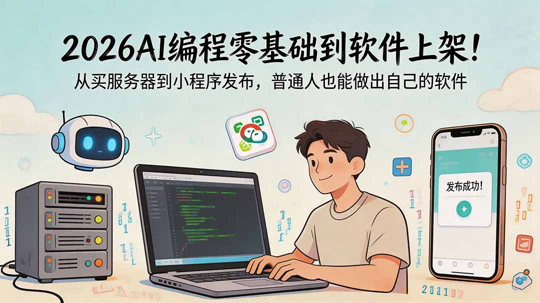 2026AI编程零基础到软件上架！从买服务器到小程序发布，普通人也能做出自己的软件-海之城短剧项目