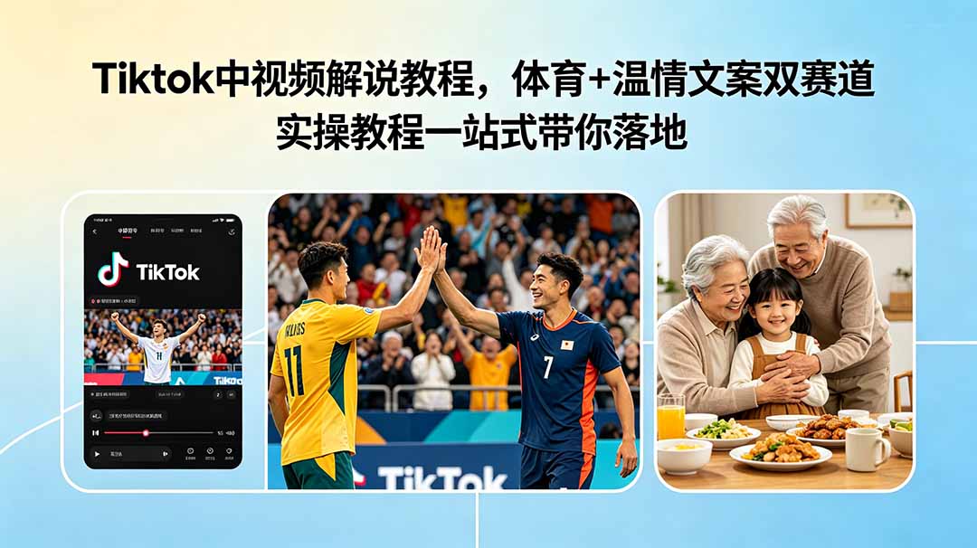 Tiktok中视频解说教程，体育+温情文案双赛道实操教程一站式带你落地-海之城短剧项目