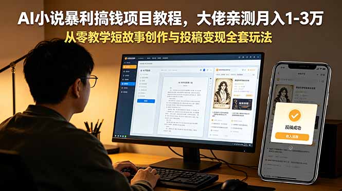 AI小说暴利搞钱项目教程-更新，大佬亲测月入1-3万，从零教学短故事创作与投稿变现全套玩法-海之城短剧项目