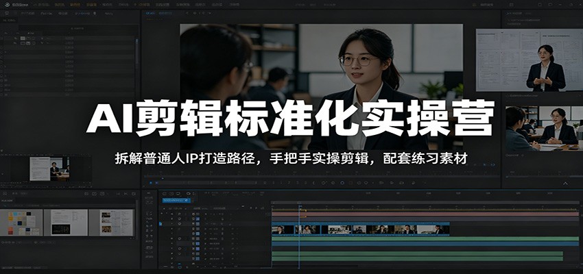 AI剪辑标准化实操营：拆解普通人IP打造路径，手把手实操剪辑，配套练习素材-海之城短剧项目
