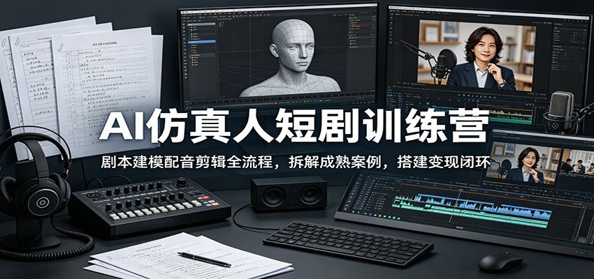 AI仿真人短剧训练营：剧本建模配音剪辑全流程，拆解成熟案例，搭建变现闭环-海之城短剧项目
