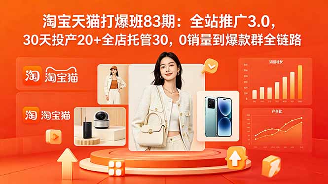 2026淘宝天猫打爆班83期：全站推广3.0，30天投产20+全店托管30，0销量到爆款群全链路-海之城短剧项目