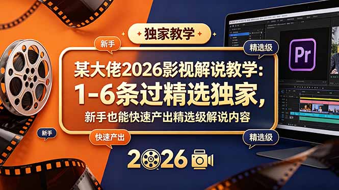 某大佬2026影视解说教学：1-6条过精选独家，新手也能快速产出精选级解说内容-海之城短剧项目