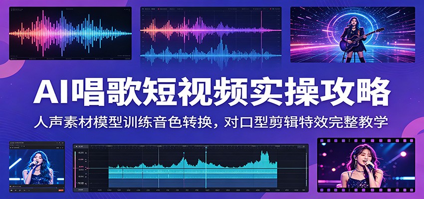 AI唱歌短视频实操攻略：人声素材模型训练音色转换，对口型剪辑特效完整教学-海之城短剧项目