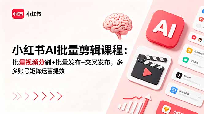 小红书AI批量剪辑课程：批量视频分割+批量发布+交叉发布，多账号矩阵运营提效-海之城短剧项目