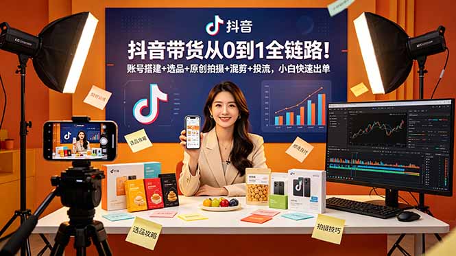 抖音带货从0到1全链路！账号搭建+选品+原创拍摄+混剪+投流，小白快速出单-海之城短剧项目