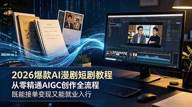2026 爆款 AI 漫剧短剧教程 从零精通 AIGC 创作全流程 既能接单变现又能就业入行-海之城短剧项目