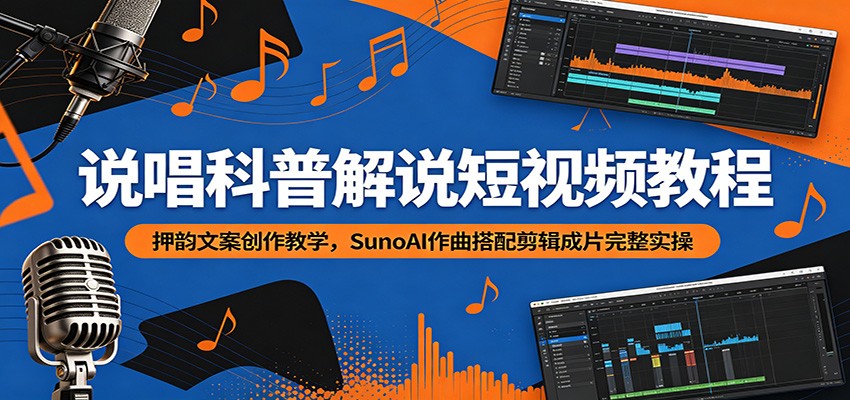 说唱科普解说短视频教程：押韵文案创作教学，SunoAI作曲搭配剪辑成片完整实操-海之城短剧项目