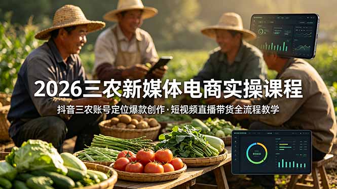 2026三农新媒体电商实操课程：抖音三农账号定位爆款创作，短视频直播带货全流程教学-海之城短剧项目