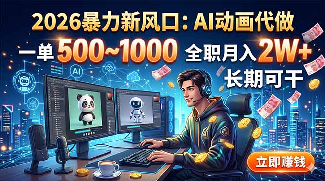 2026暴力新风口：AI动画代做，一单500~1000，全职月入2W+，长期可干-海之城短剧项目