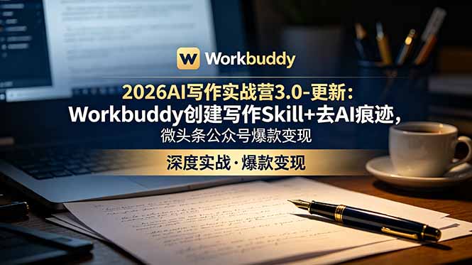 2026AI写作实战营3.0-更新：Workbuddy创建写作Skill+去AI痕迹，微头条公众号爆款变现-海之城短剧项目