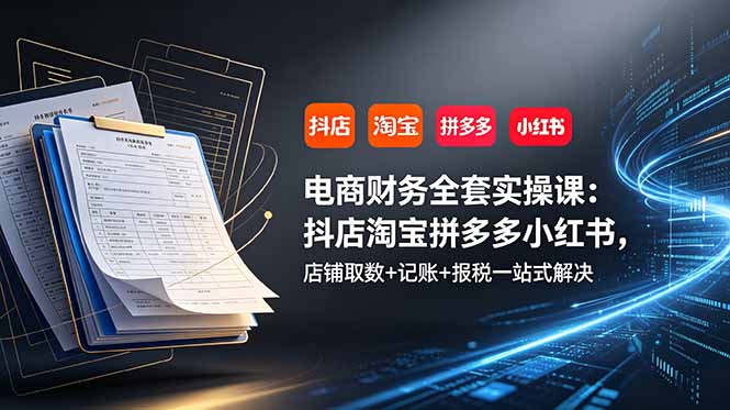 电商财务全套实操课：抖店淘宝拼多多小红书，店铺取数+记账+报税一站式解决-海之城短剧项目