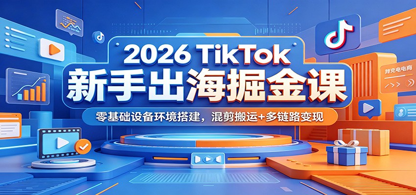 2026 TikTok新手出海掘金课：零基础设备环境搭建，混剪搬运+多链路变现-海之城短剧项目