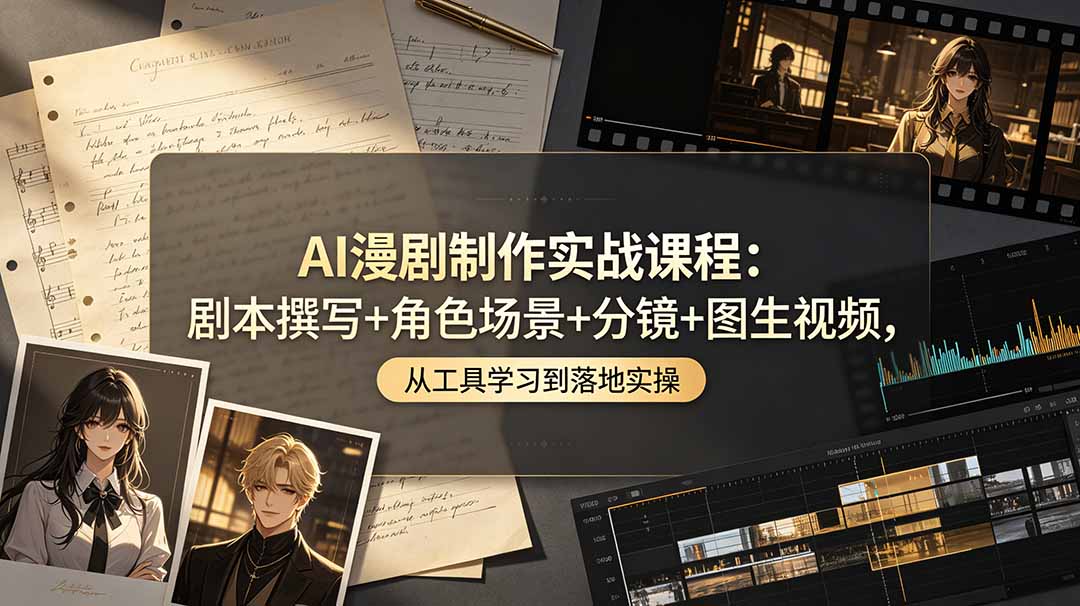 AI漫剧制作实战课程：剧本撰写+角色场景+分镜+图生视频，从工具学习到落地实操-海之城短剧项目