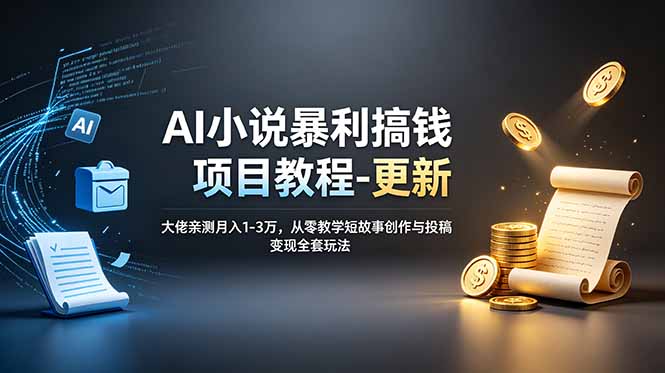 AI小说暴利搞钱项目教程-更新，大佬亲测月入1-3万，从零教学短故事创作与投稿变现全套玩法-海之城短剧项目