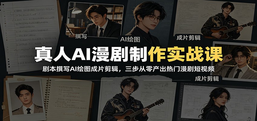 真人AI漫剧制作实战课：剧本撰写AI绘图成片剪辑，三步从零产出热门漫剧短视频-海之城短剧项目