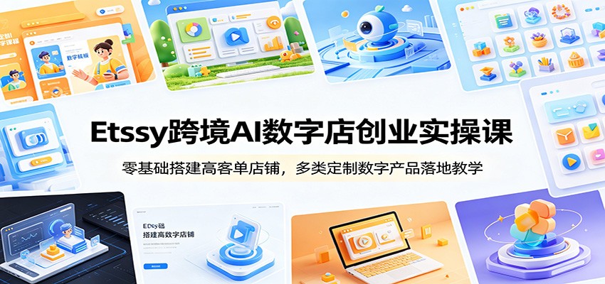 Etsy跨境AI数字店创业实操课：零基础搭建高客单店铺，多类定制数字产品落地教学-海之城短剧项目