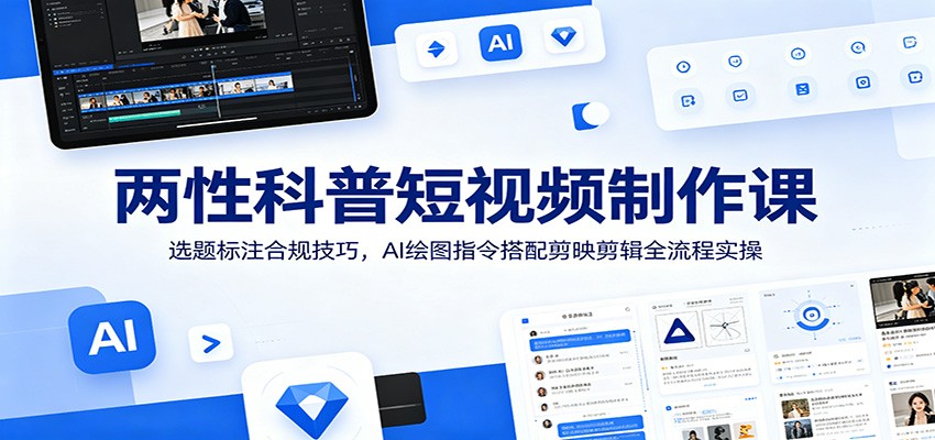 两性科普短视频制作课：选题标注合规技巧，AI绘图指令搭配剪映剪辑全流程实操-海之城短剧项目