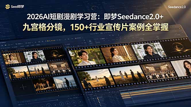 2026AI短剧漫剧学习营：即梦Seedance2.0+九宫格分镜，150+行业宣传片案例全掌握-海之城短剧项目