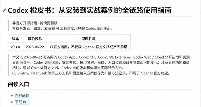 Codex橙皮书简直YYDS，非官方开源的Codex全链路指南，轻松搞定AI编程入门到实战【文档】