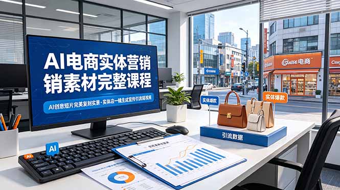 AI电商实体营销素材完整课程，AI创意短片完美复刻实景，实体店一键生成宣传引流短视频-海之城短剧项目