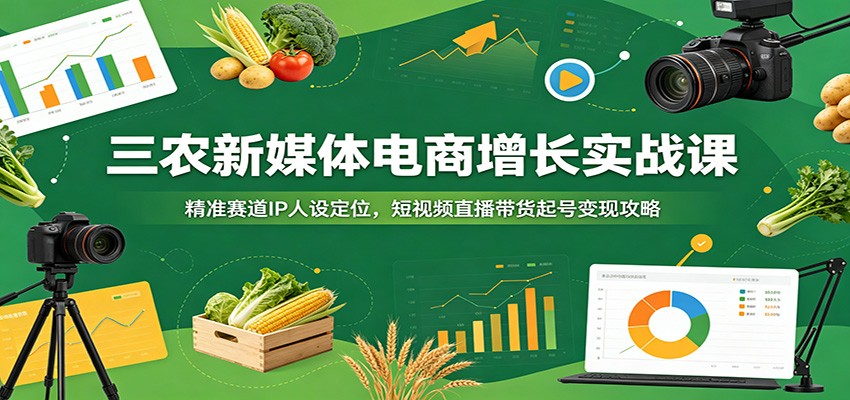 三农新媒体电商增长实战课：精准赛道IP人设定位，短视频直播带货起号变现攻略-海之城短剧项目