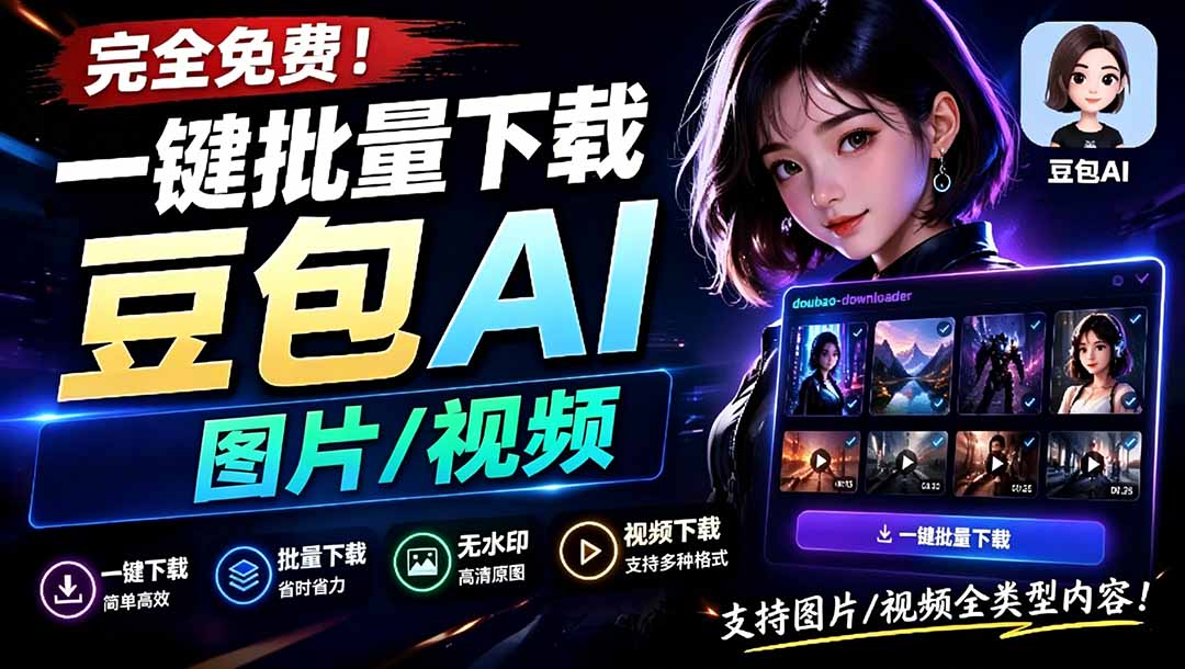 Github最新发布！一键批量下载豆包AI无水印图片/视频，简单易用，自动解析提示词，doubao-downloader-海之城短剧项目