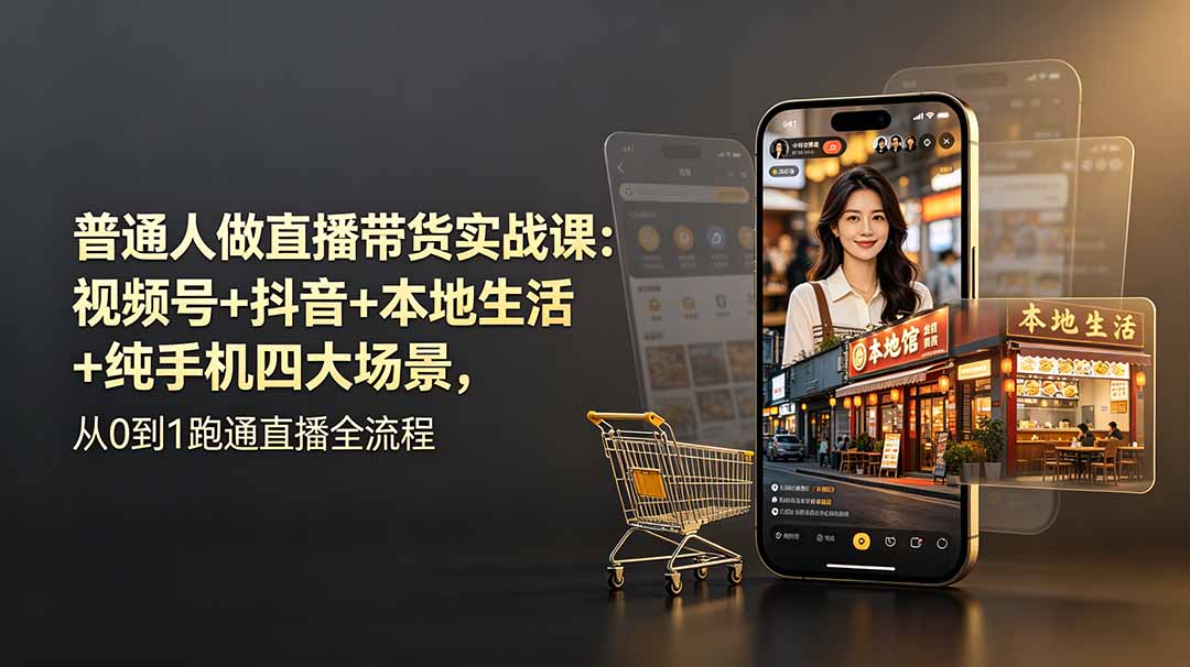 普通人做直播带货实战课：视频号+抖音+本地生活+纯手机四大场景，从0到1跑通直播全流程-海之城短剧项目