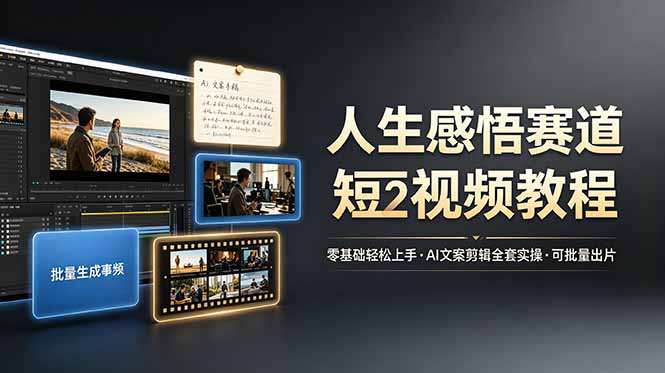 人生感悟赛道短视频教程，零基础轻松上手，AI文案剪辑全套实操可批量出片-海之城短剧项目