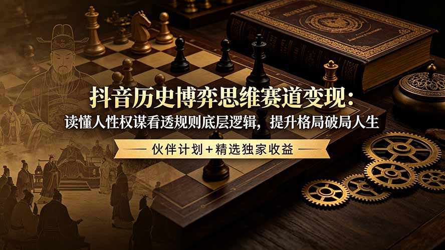 抖音历史博弈思维赛道变现：读懂人性权谋看透规则底层逻辑，提升格局破局人生，伙伴计划+精选独家收益-海之城短剧项目