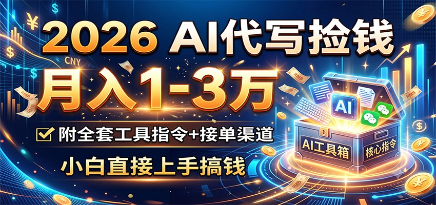 2026 AI代写捡钱，月入1-3万，附全套工具指令+接单渠道，小白直接上手搞钱-海之城短剧项目