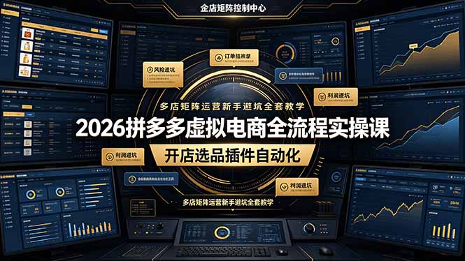 2026拼多多虚拟电商全流程实操课，开店选品插件自动化，多店矩阵运营新手避坑全套教学-海之城短剧项目