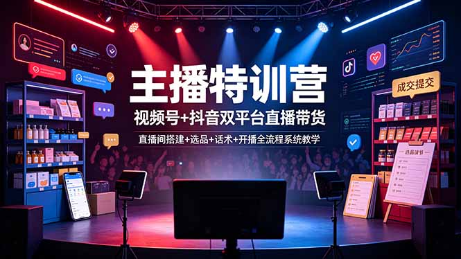 主播特训营：视频号+抖音双平台直播带货，直播间搭建+选品+话术+开播全流程系统教学-海之城短剧项目