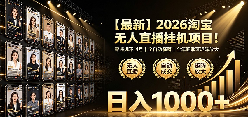 最新2026淘宝无人直播挂机项目！零违规不封号，全自动躺赚，日入1000+-海之城短剧项目